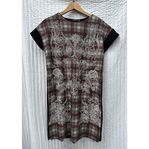 Zara Shift Dress Woman’s Plaid Floral Tweed Like Boxy Mini Red Black White Small